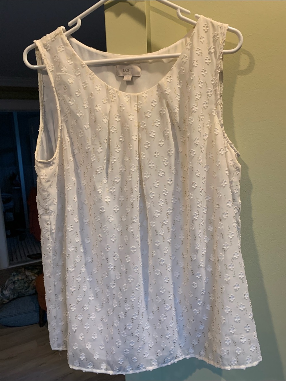 LOFT Ivory Embroidered Sleeveless Blouse